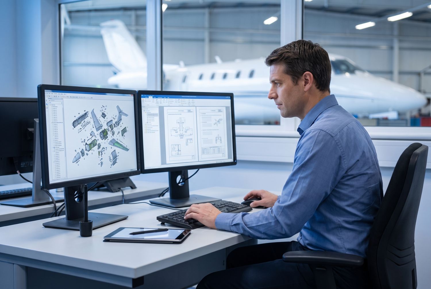 Aerospace technical writer creating aircraft maintenance documentation and exploded parts diagrams